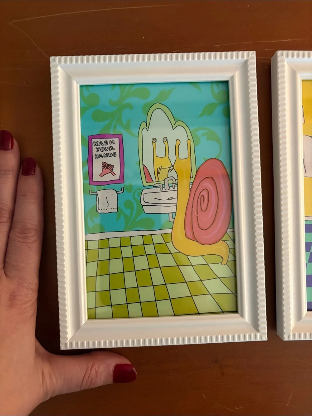 Whimsical Snail Bathroom Art Prints - Trio in Pastel Greens, Pinks & Yellows